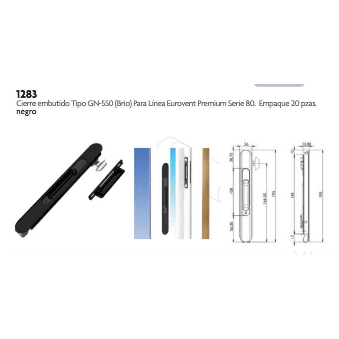 Jaladera Cierre Embutida Tipo Brio GN-550 Para Eurovent Premium Serie 80 herralum
