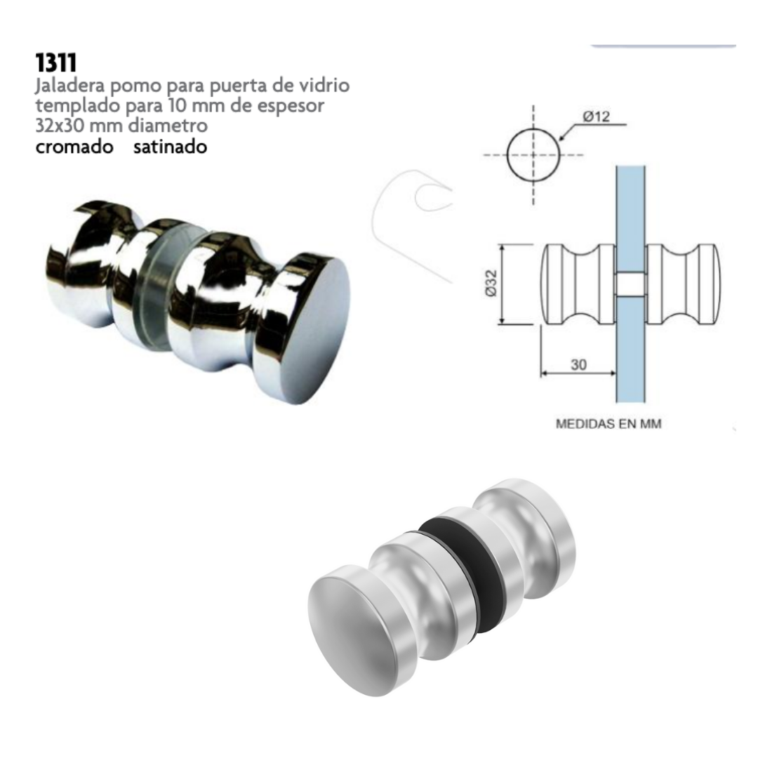Jaladera Pomo para Puerta de Cristal Herralum