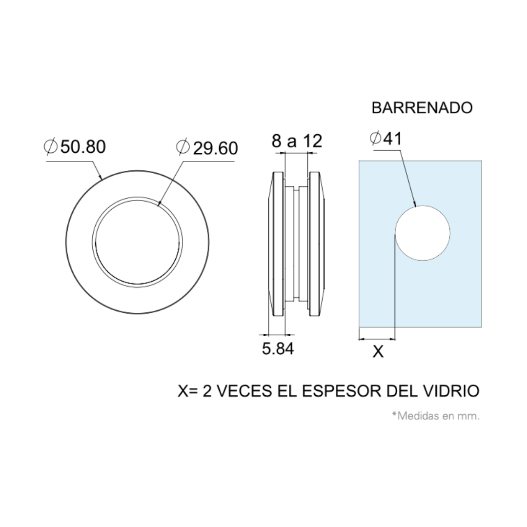 Jaladera Redonda de Acero Inoxidable Para Cristal Templado herralum