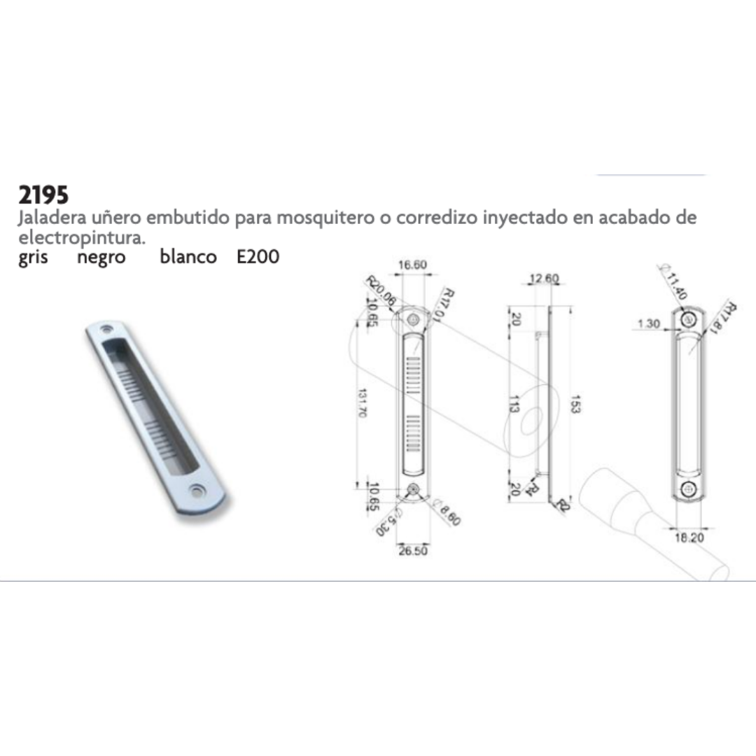 Handle with Embedded Handle for Doors, Windows or Mosquito Nets SKU 2195