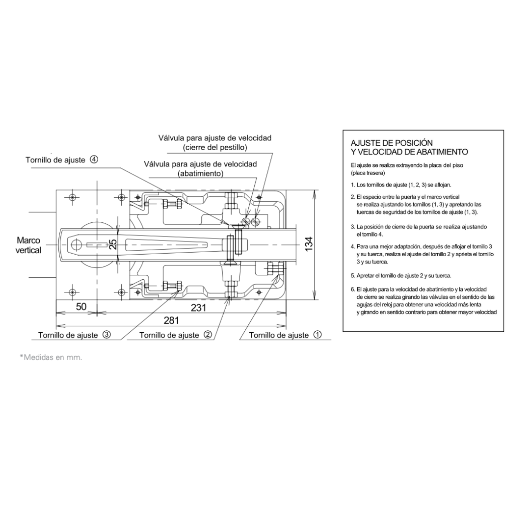 Kit de Bisagra Hidráulica de Piso Ryobi S202N SKU 1012001SA con Herrajes Herralum