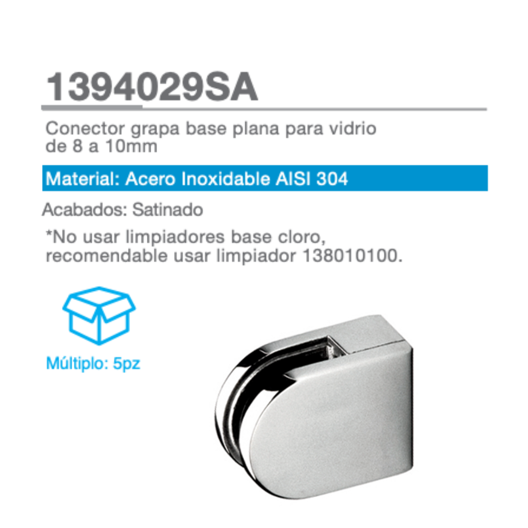Conector Grapa Base Plana Para Vidrio de 8 a 10mm herralum