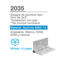 Bisagra de Aluminio Tipo Libro de 3x3 Herralum