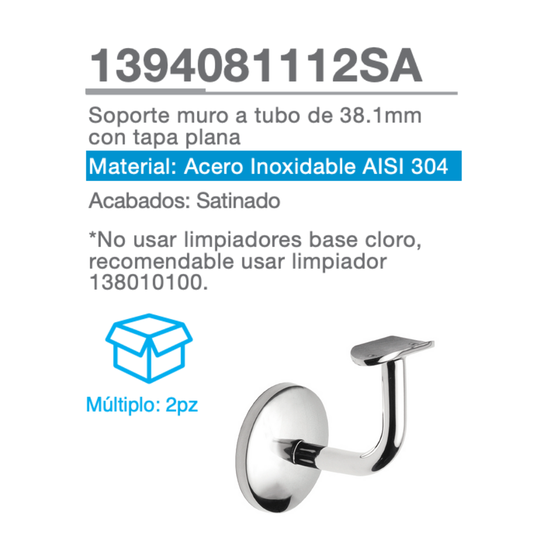 Soporte Muro a Tubo 1 1/2 (38.1mm) Con Tapa Plana Herralum