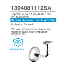 Wall Support to Tube 1 1/2 (38.1mm) With Flat Cover SKU 1394081112SA Herralum