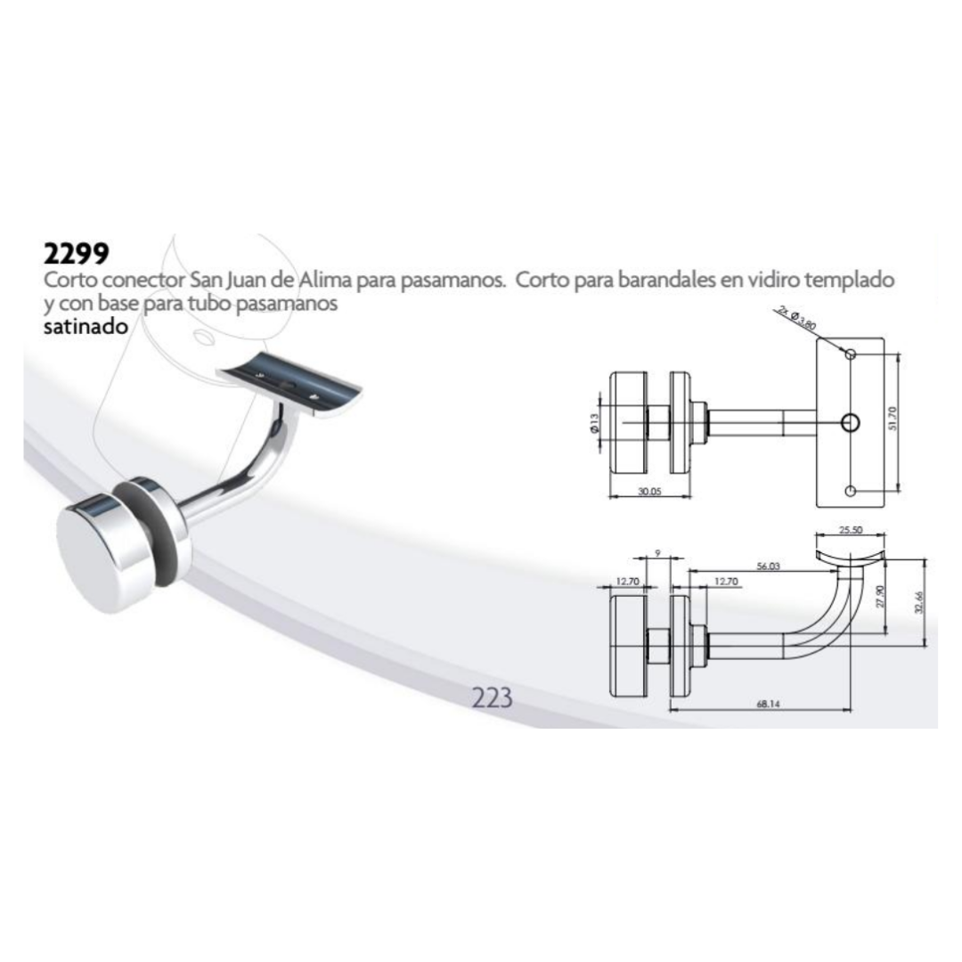 Soporte Vidrio a Tubo de Pasamanos de 2" de Acero Inoxidable Herralum