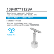 Handrail Support with 80mm Mobile Base for 1 1/2" (38.1mm) Pipe SKU 1394077112SA Herralum