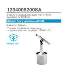 Soporte de Pasamanos Base Movil 75mm Para Tubo de 50.8mm Herralum