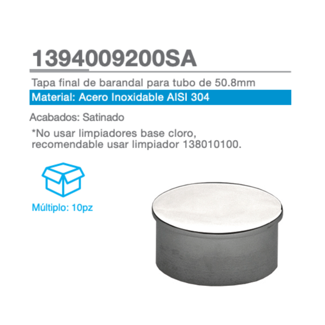 Tapa Final de Barandal Para Tubo de 2" (50.8mm) herralum