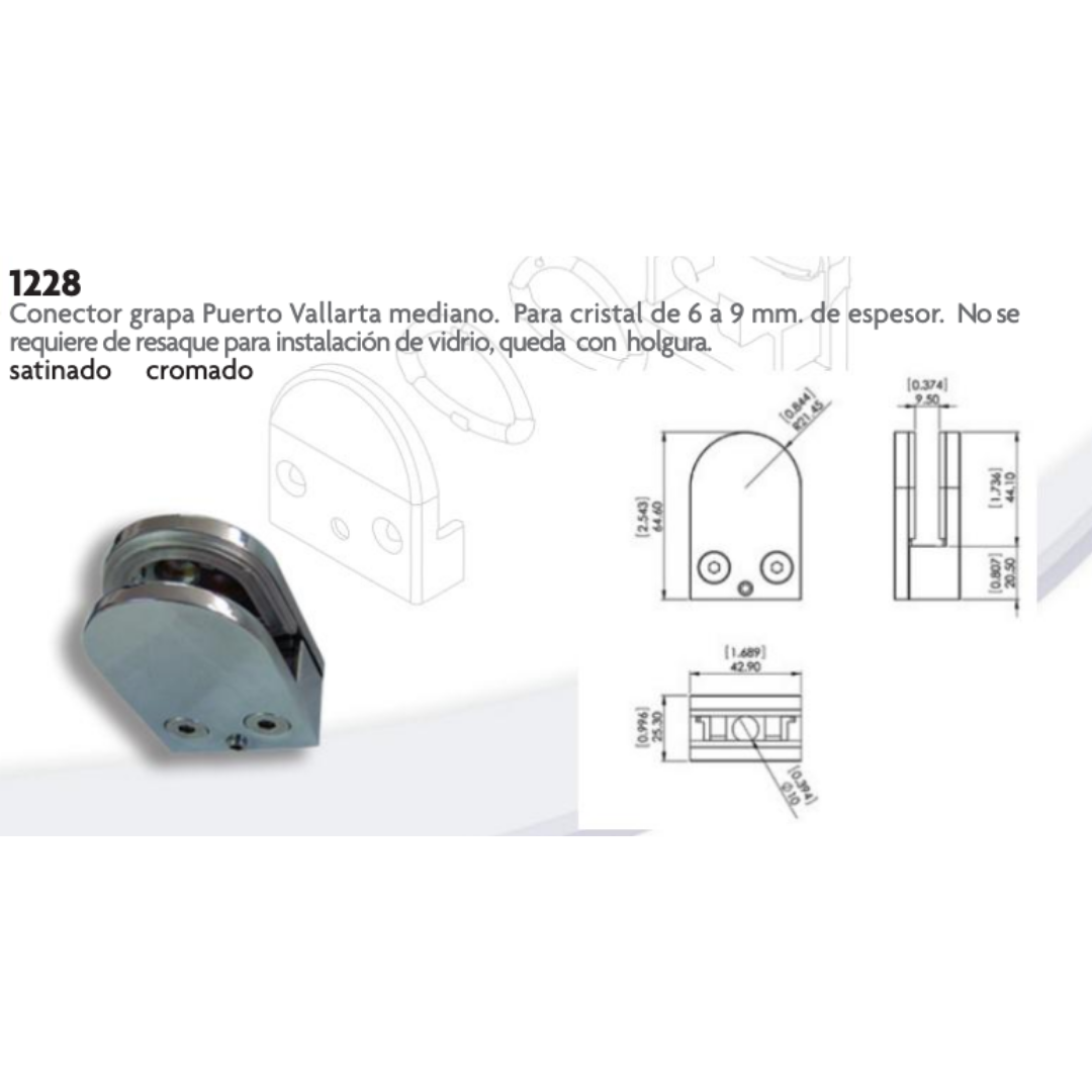 Conector Grapa Mediano con Base Plana Para Fijar a Muro ó Piso herralum