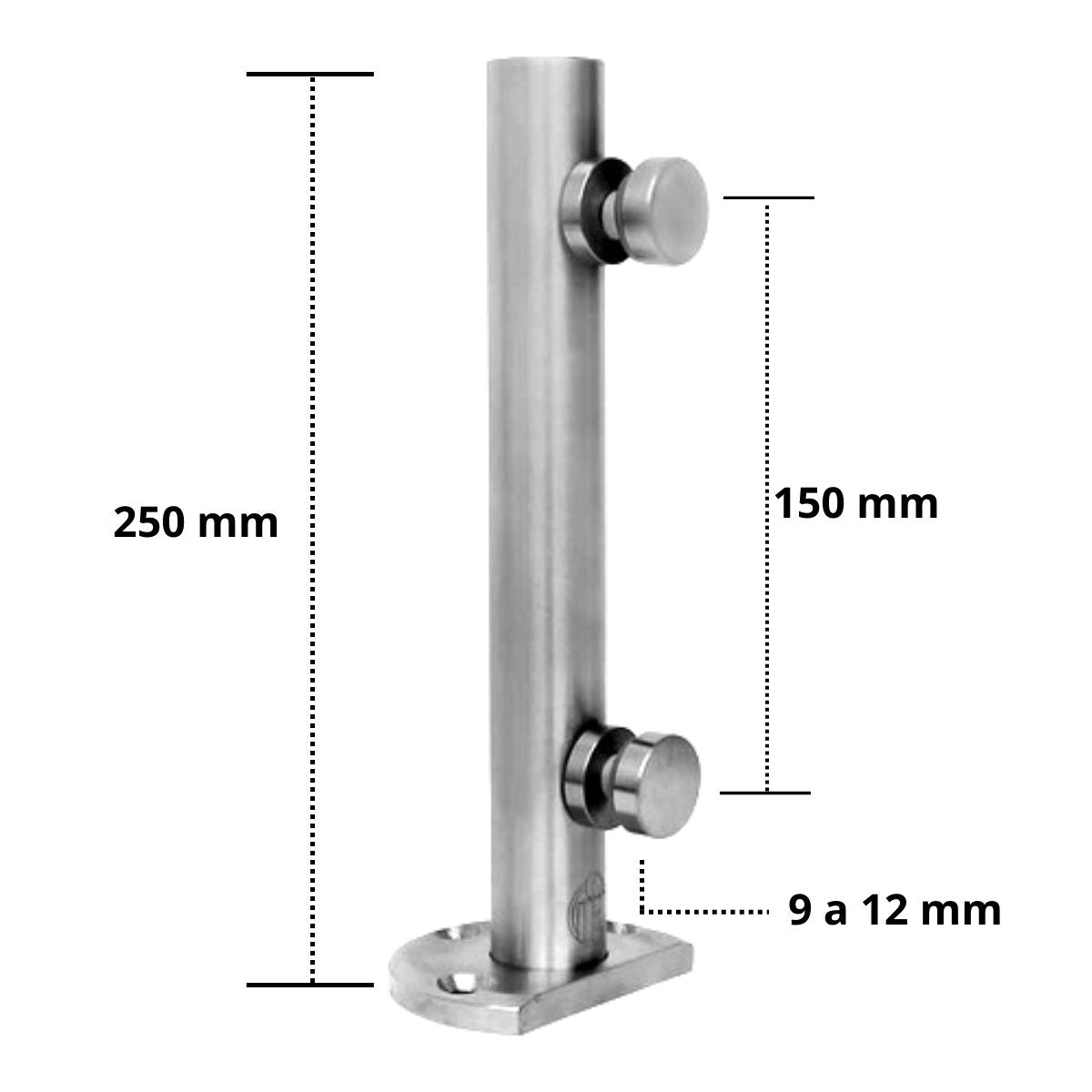 MiniPoste Redondo Satin De 25cm Herralum Para Barandales De Cristal Templado