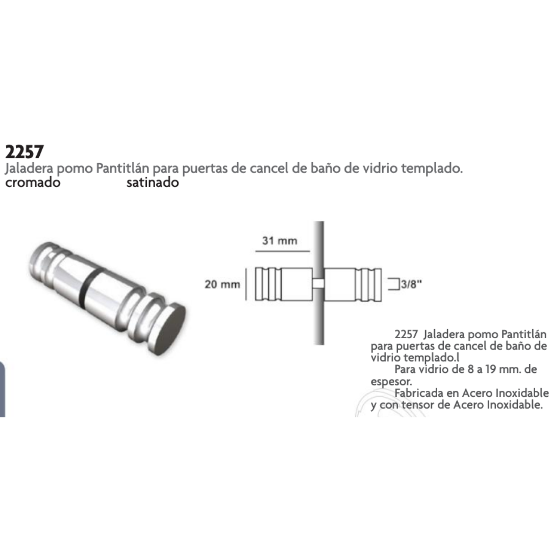 Jaladera Pomo Pantitlan de Acero Inoxidable herralum
